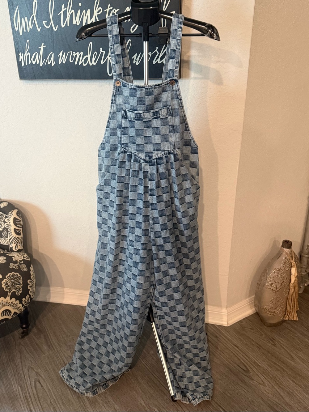Blue Velvet Checkered Denim Overalls NWT